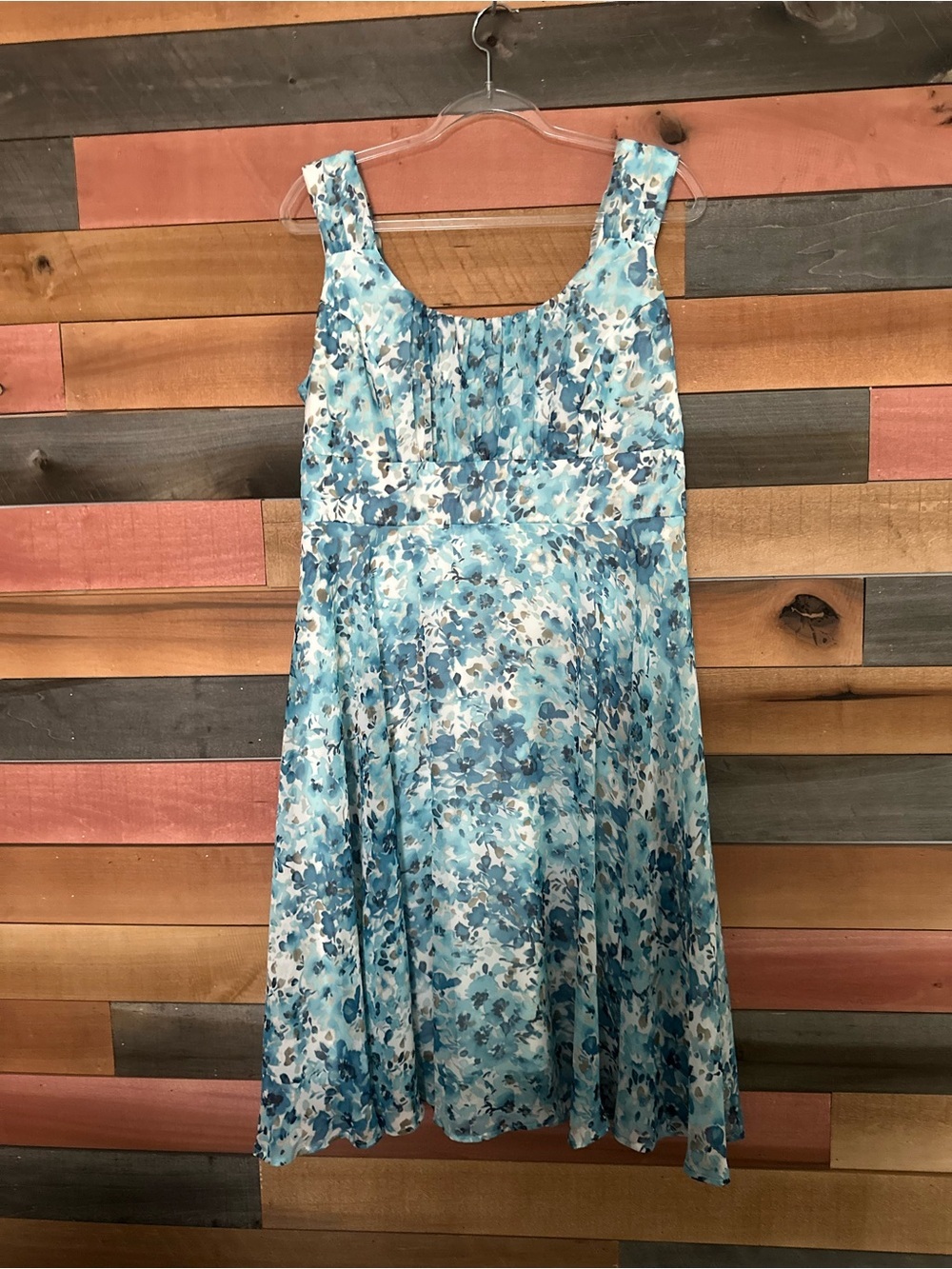 Blue Watercolor Floral Fit & Flare Dress | Sleeveless Summer Midi Sundress - Picture 3 of 5